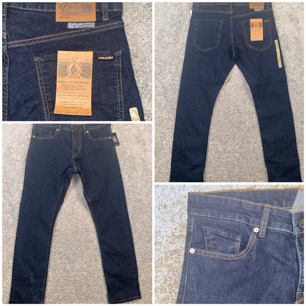 Volcom Vorta Slim Straight Stretch Denim Jeans Blue Mens Size 32x30 NEW